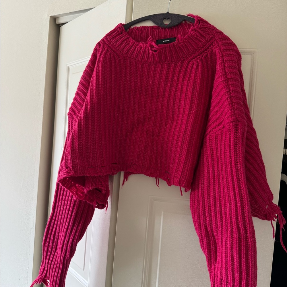 Vintage Red Diesel Cropped Distressed Oversized Wool Sweater/Jumper
